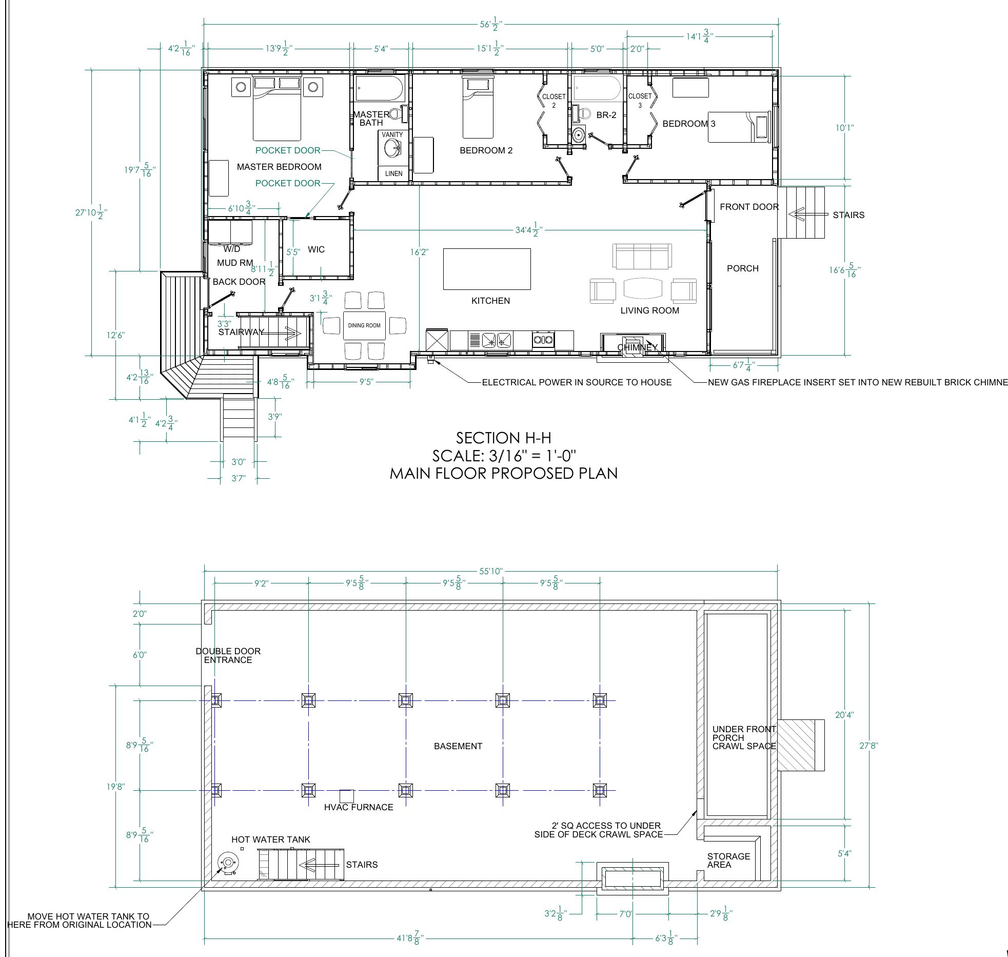 Permit sheet with the proposed main floor plan and basement plan