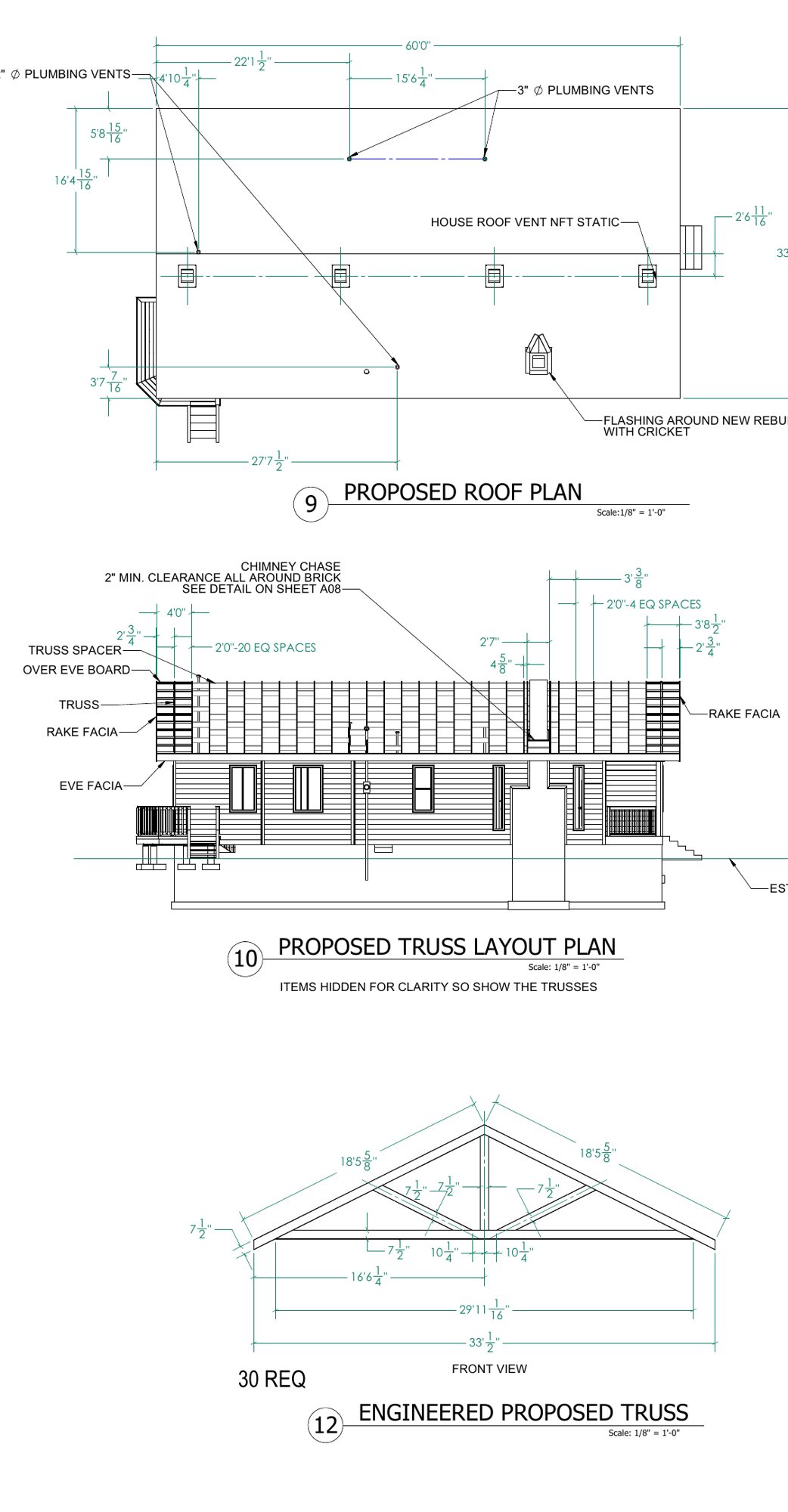 Permit sheet with the proposed roof plan, truss layout and truss profile