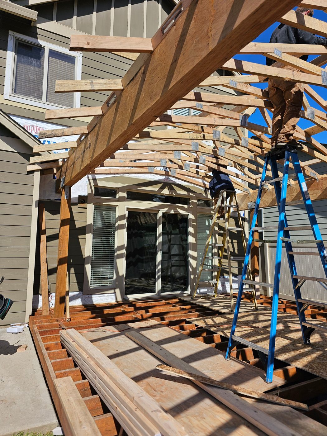 Rafters set over the deck