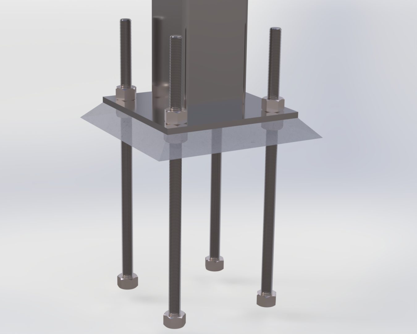 Column base plate with anchor bolts and nuts