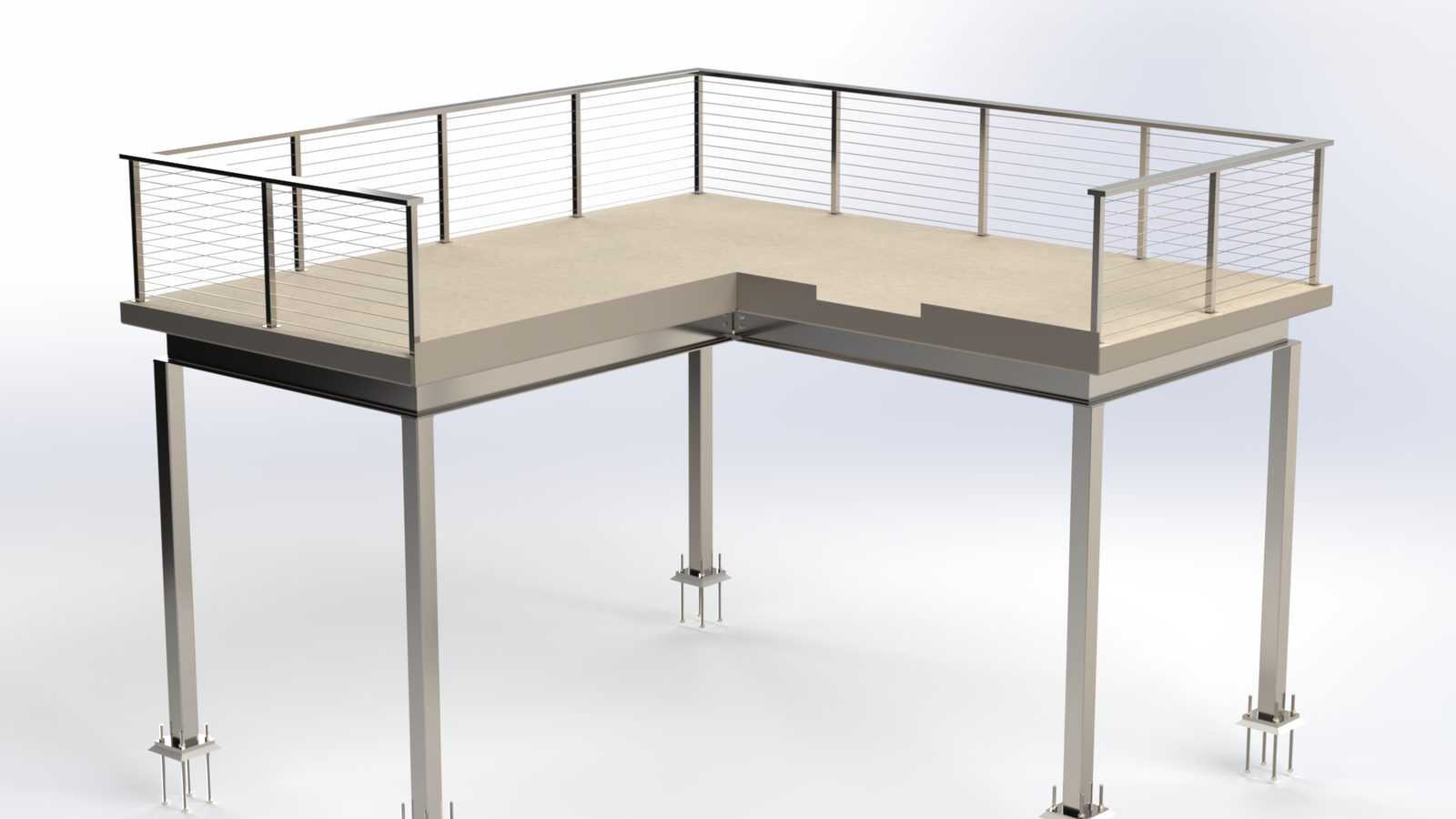 SolidWorks render of a steel mezzanine deck