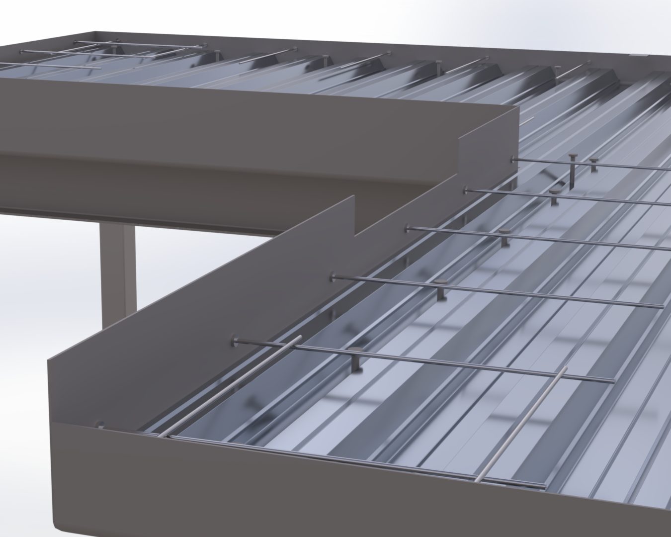 Composite pan deck with rebar and formed edge angle