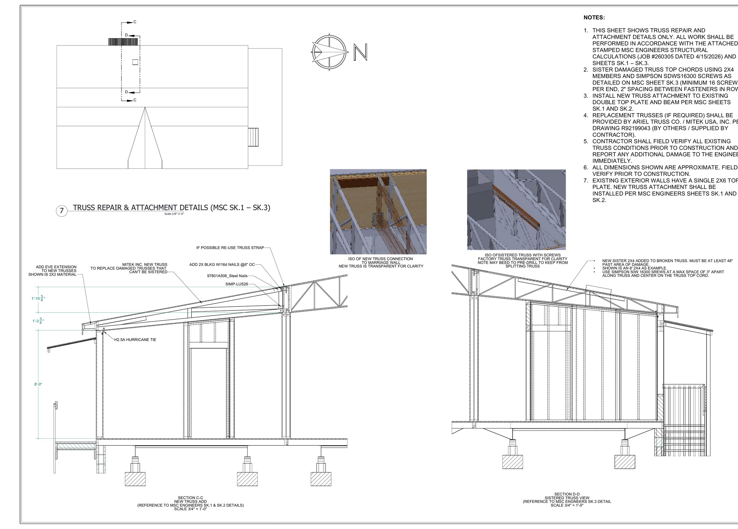 Truss repair and attachment details sheet