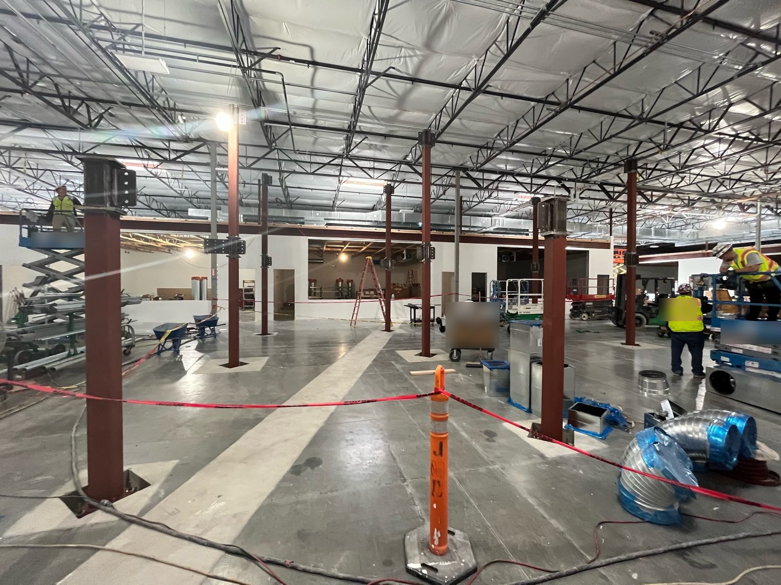 Steel mezzanine framing going up on site