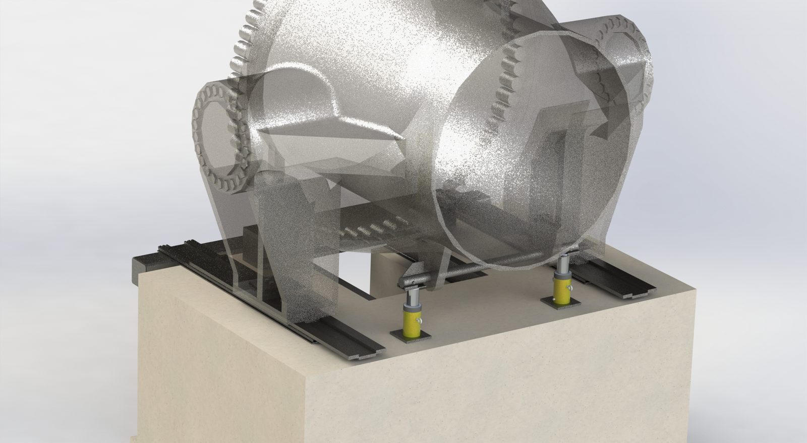 See-through valve view showing the hydraulic jacks and roller rails underneath